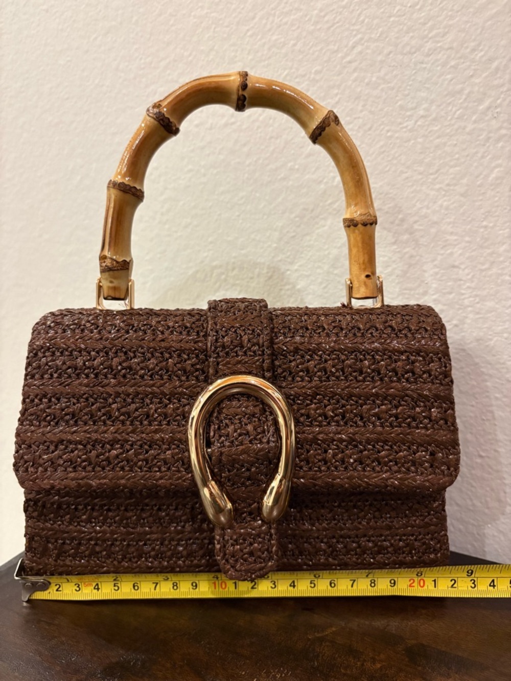 Tommy Bahama Brown Woven Crossbody with Bamboo Handle - Picture 3 of 7
